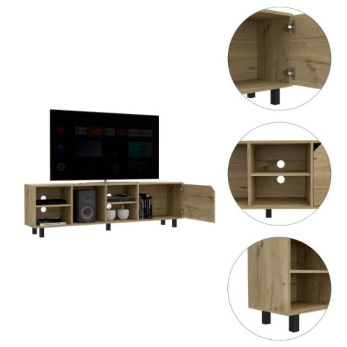 Conquest Light Oak TV Stand Four Shelves Up To 70 Inches