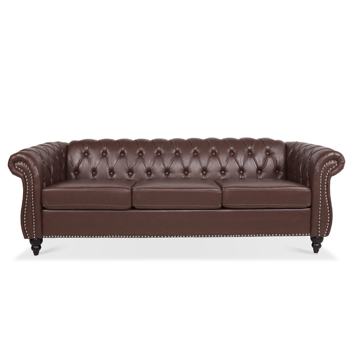 Anthony & Home Chesterfield sofa with birch wood legs, featuring deep button tufting and plush upholstery for a classic, elegant look.