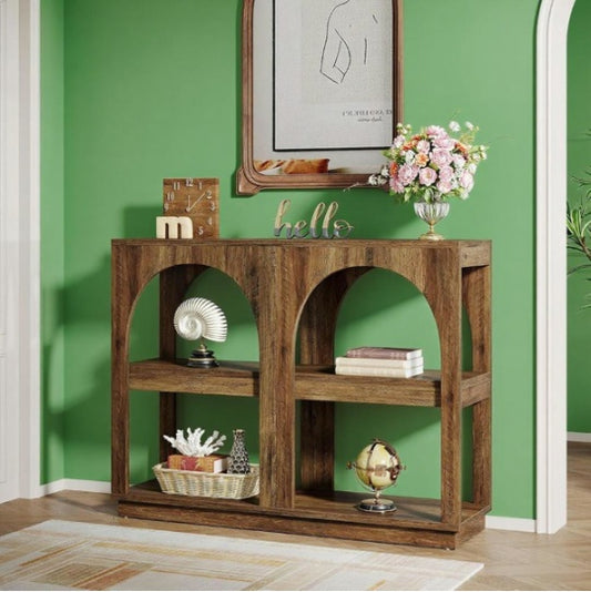 Long Brown Arched Console Table For Living Room Entryway