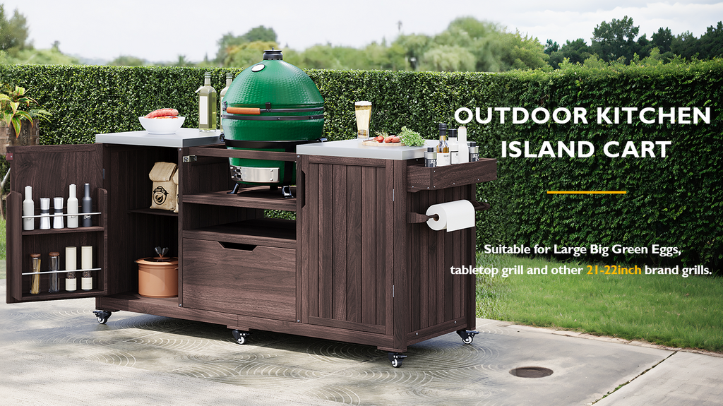 Anthony & Home Atelier Edition outdoor kitchen island with solid wood construction, designed for Kamado grills.