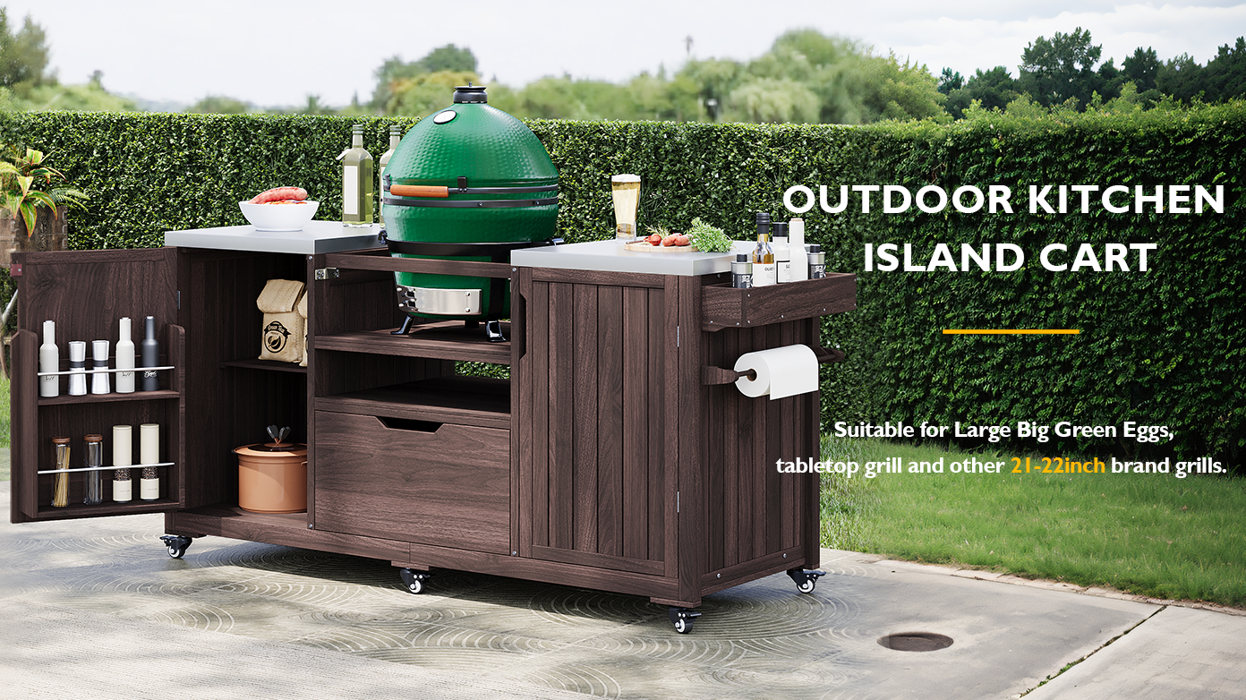Anthony & Home Atelier Edition outdoor kitchen island with solid wood construction, designed for Kamado grills.