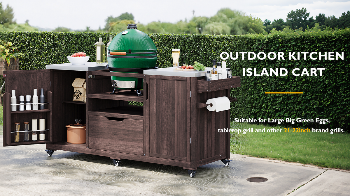 Anthony & Home Atelier Edition outdoor kitchen island with solid wood construction, designed for Kamado grills.