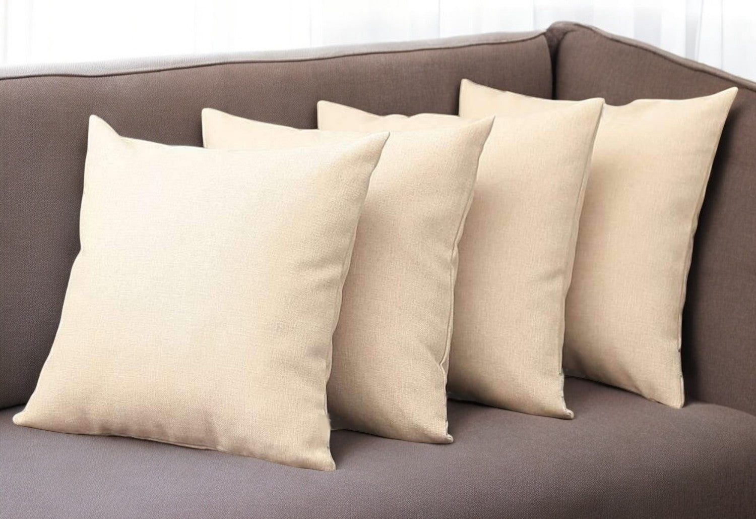 Set of Four 18" Ivory Fabric Throw Pillows-0