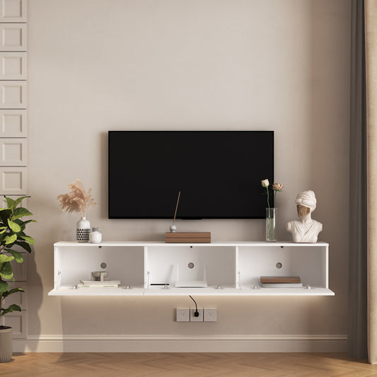 Floating White TV Stand Wall Mount With 16 Color LEDs