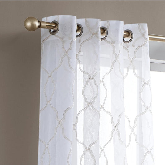 Charcoal trellis embroidered curtain panel from HomeRoots, 84-inch window drapes with intricate pattern and elegant fabric.