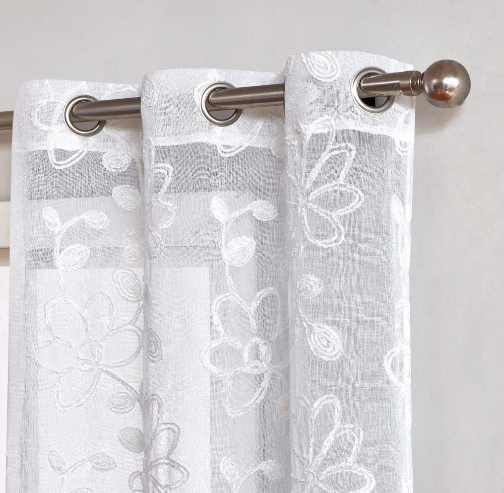 Set of Two 84" White Floral Embroidered Window Panels - Anthony & Home