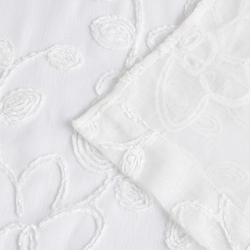 Set of Two 84" White Floral Embroidered Window Panels - Anthony & Home