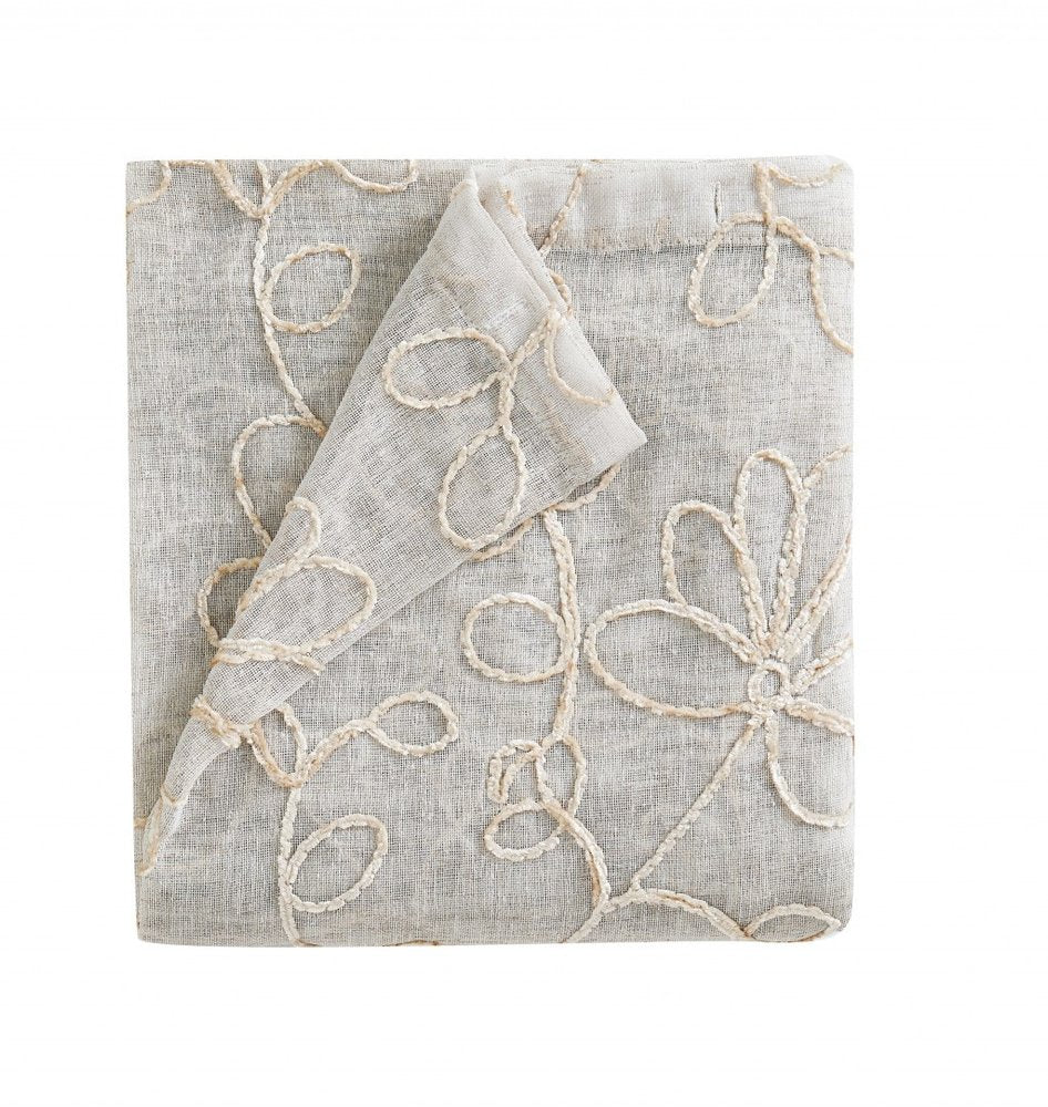 Set of Two 96"  Tan Floral Embroidered Window Panels