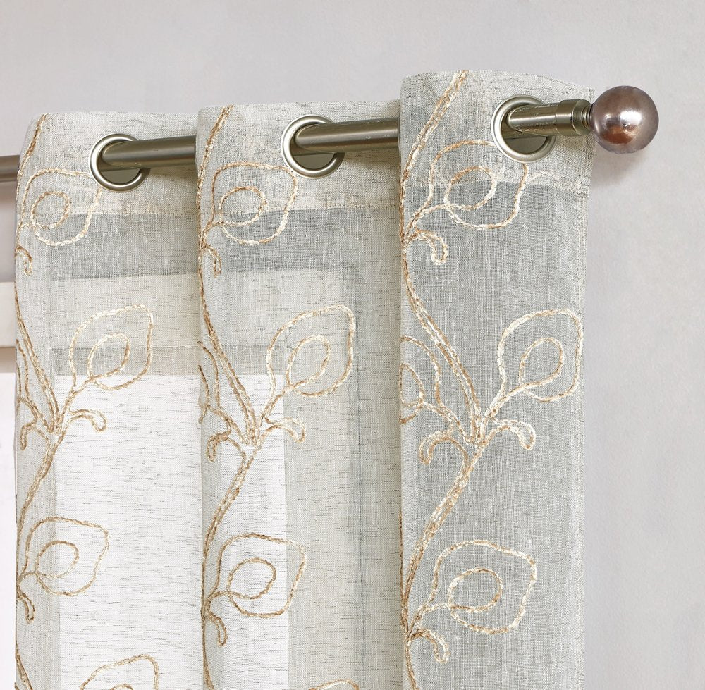 Set of Two 84" Beige Boho Embroidered Window Panels