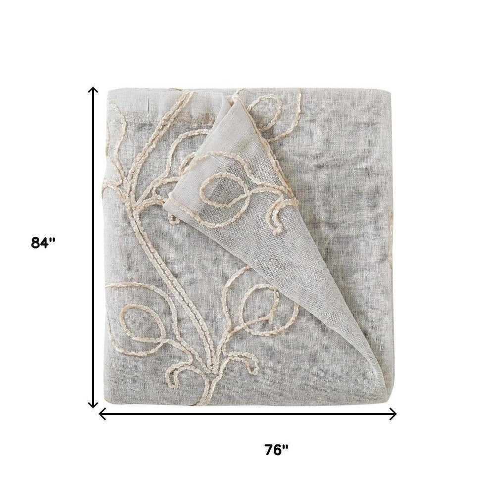 Set of Two 84" Beige Boho Embroidered Window Panels