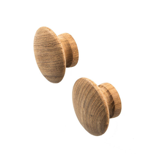 Set of two brown wood round drawer pull knobs with classic design, perfect for furniture handles by HomeRoots.