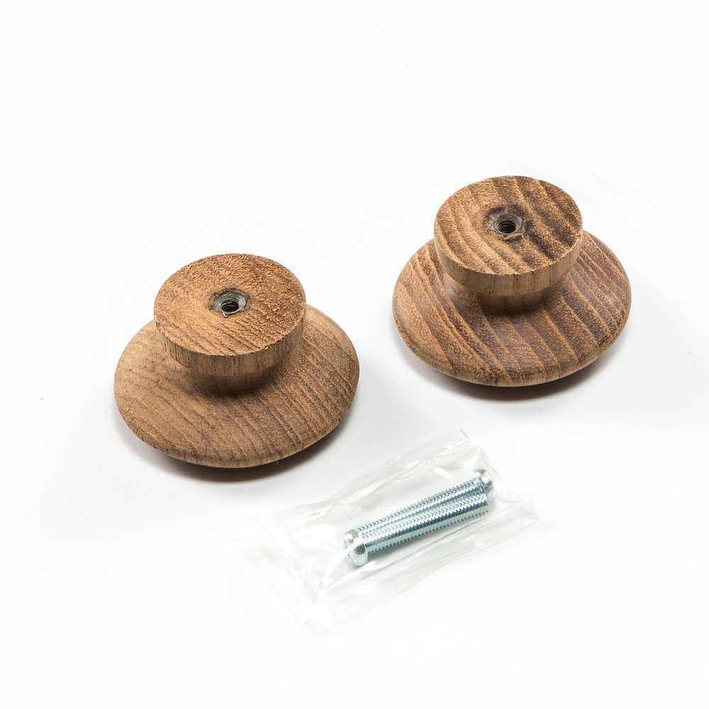 Set of Two Brown Wood Classic Round Drawer Pull Knobs