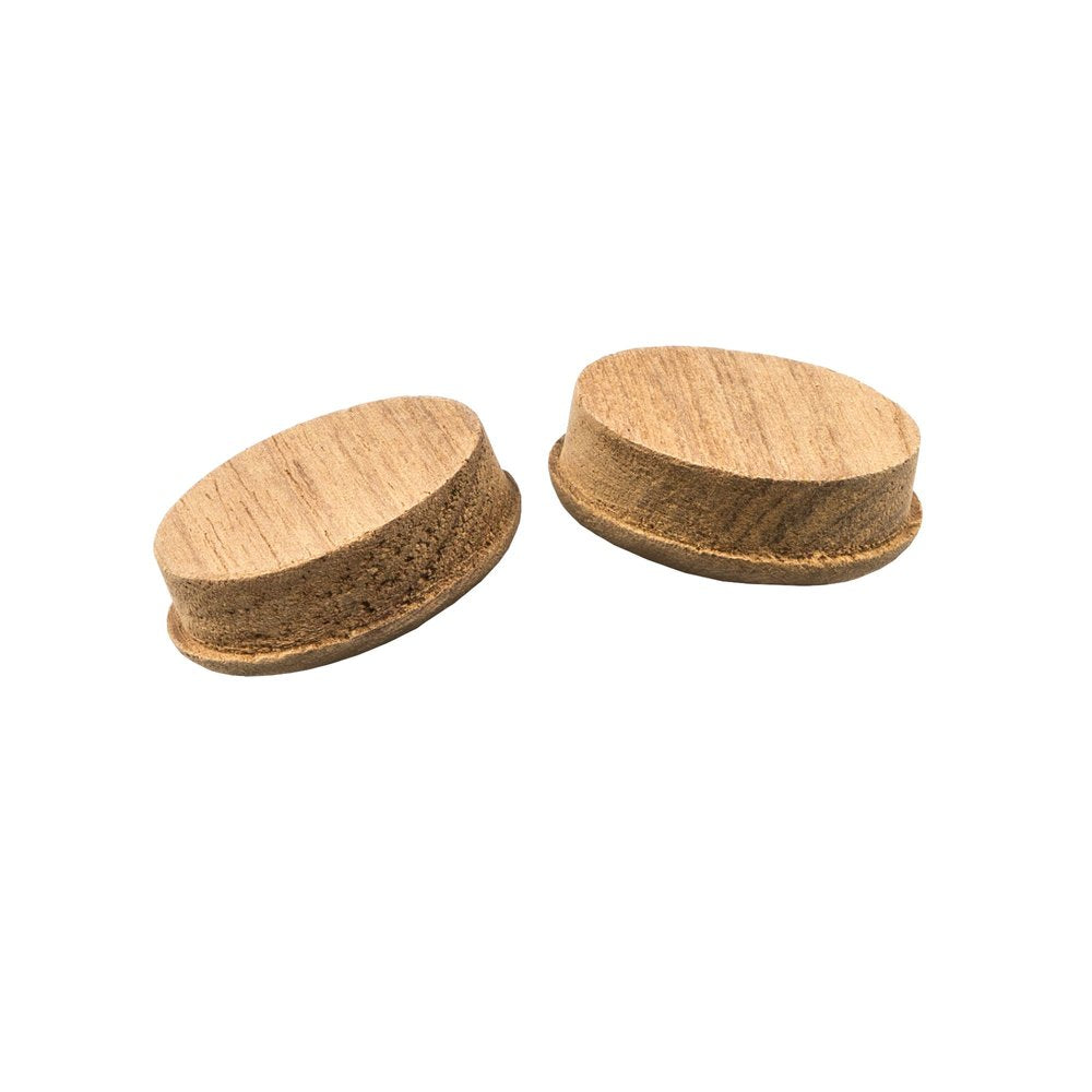 Set of Two Brown Wood Recessed Round Drawer Pull Knobs