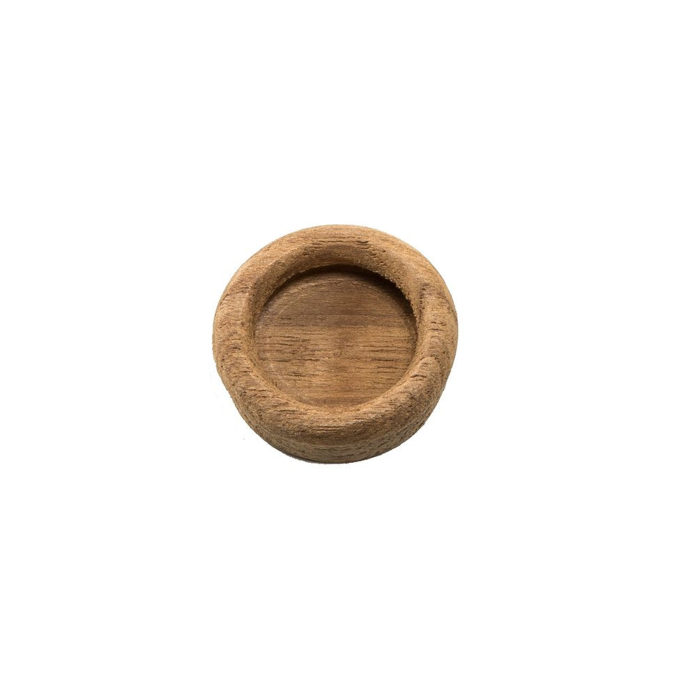Set of Two Brown Wood Recessed Round Drawer Pull Knobs