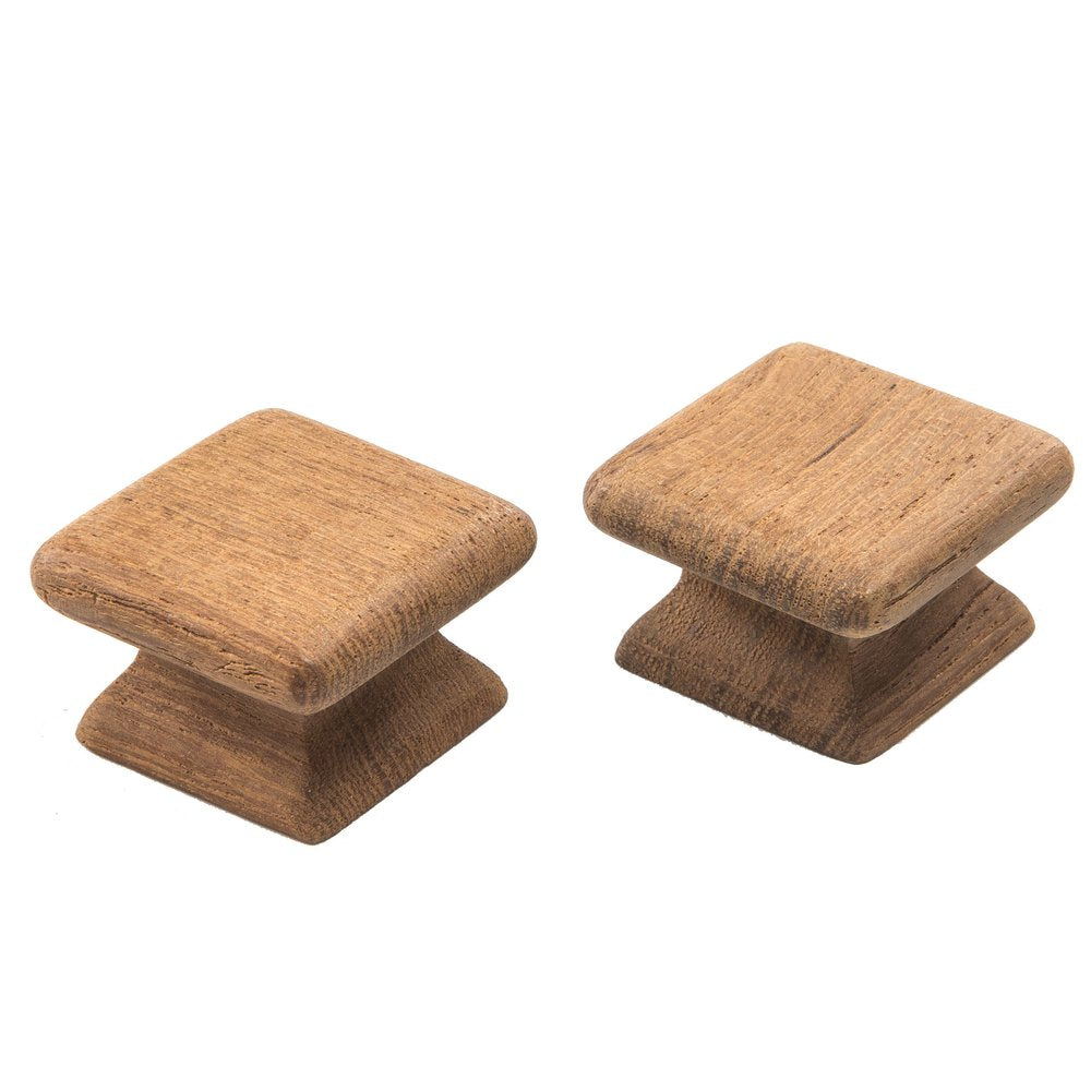 Set of Two Brown Wood Square Drawer Pull Knobs