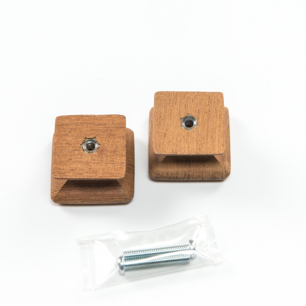 Set of Two Brown Wood Square Drawer Pull Knobs