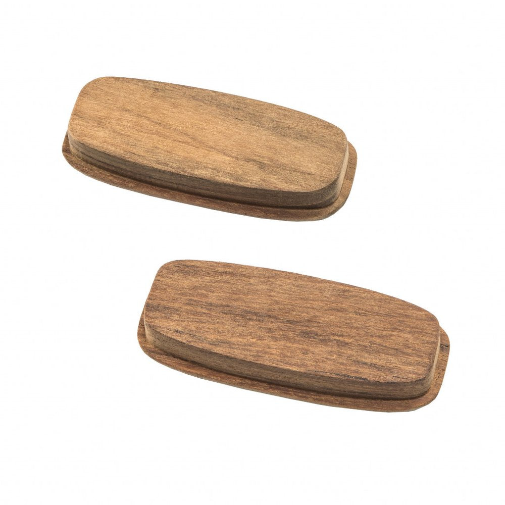 Set of Two Brown Teak Wood Drawer Pull Knobs