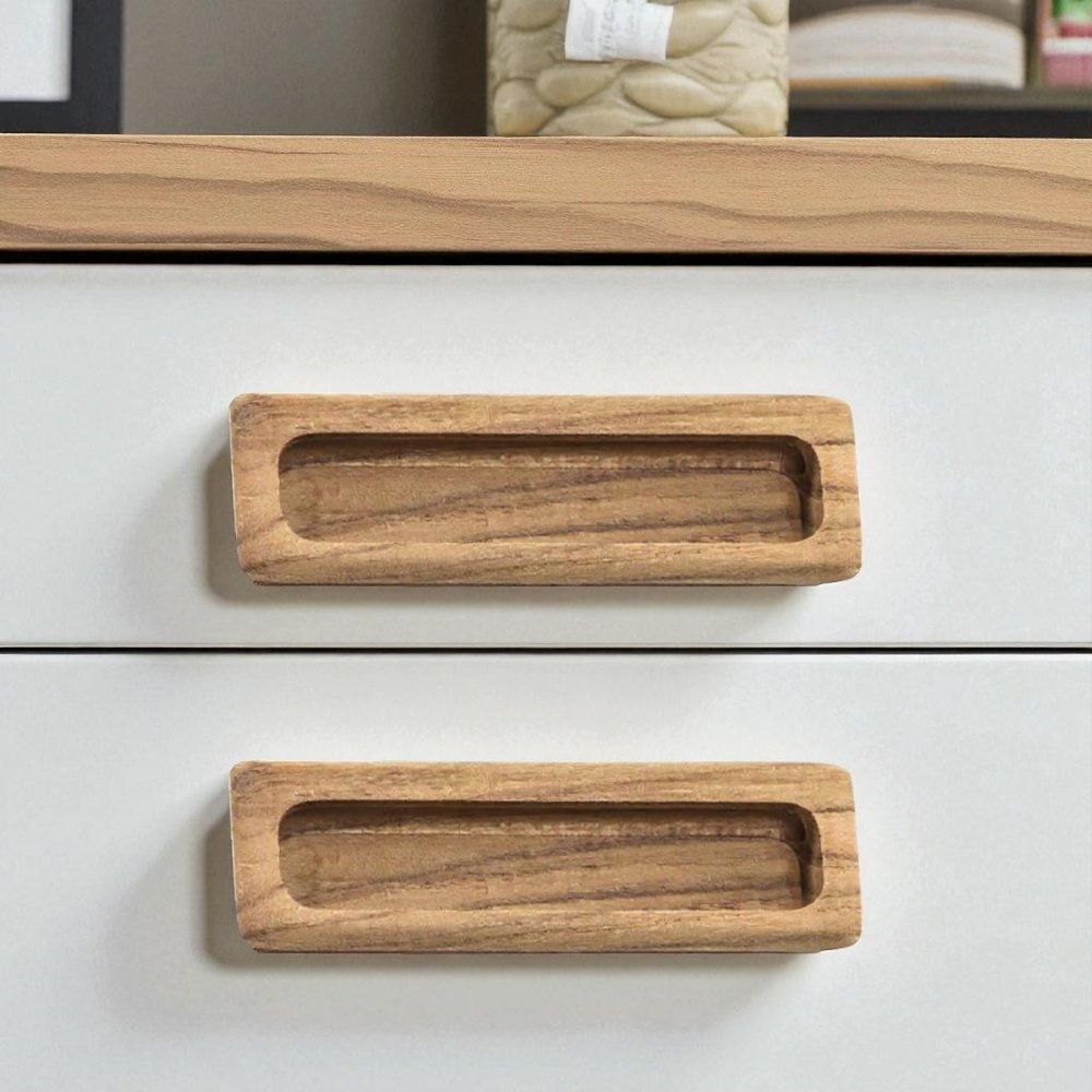 Set of Two Brown Teak Wood Drawer Pull Knobs