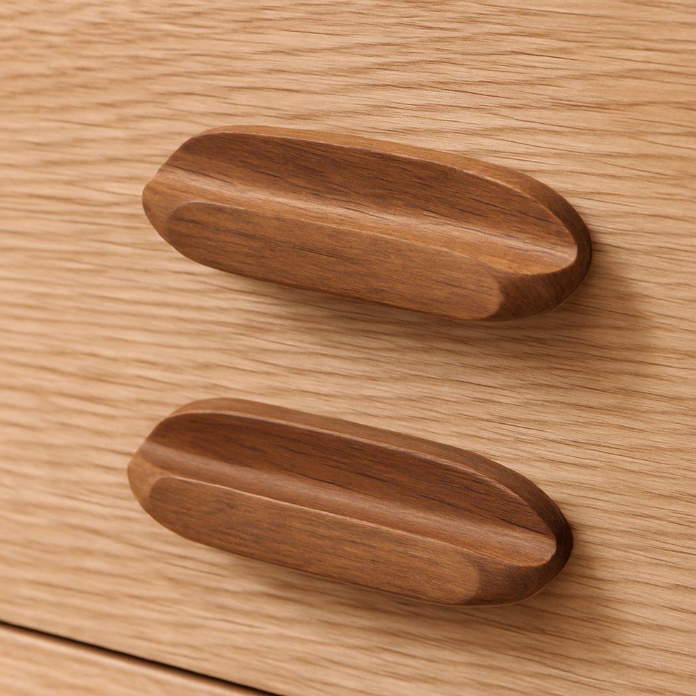 Set of Two Brown Wood Oval Drawer Pull Knobs