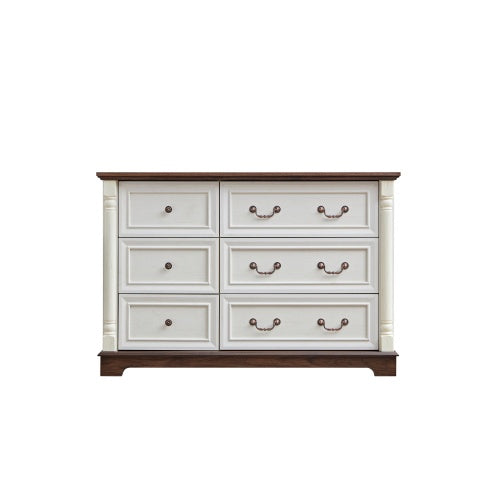 Farmhouse Walnut 6 Drawer Dresser Chest For Bedroom