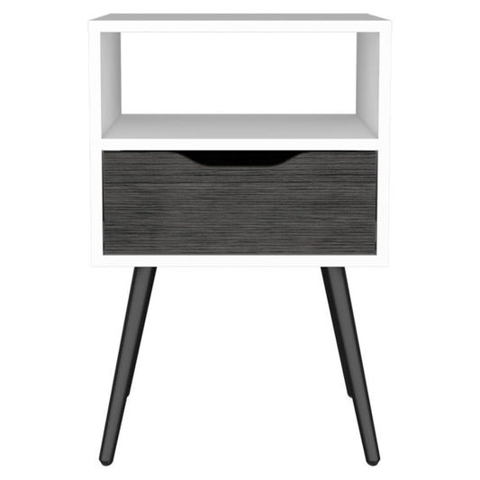 HomeRoots 25-inch wood nightstand with one drawer, featuring a sleek design and natural wood finish, ideal for bedroom bedside.