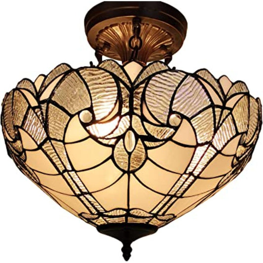 Yellow and Brown Two Light Tiffany Style Semi Flush Dimmable Ceiling Light - Anthony & Home