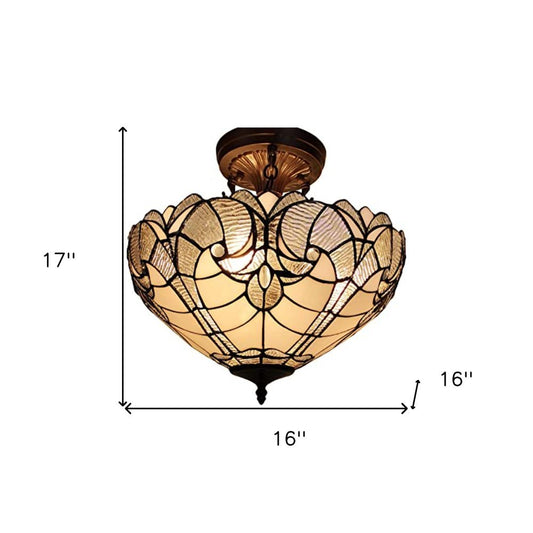 Yellow and Brown Two Light Tiffany Style Semi Flush Dimmable Ceiling Light - Anthony & Home
