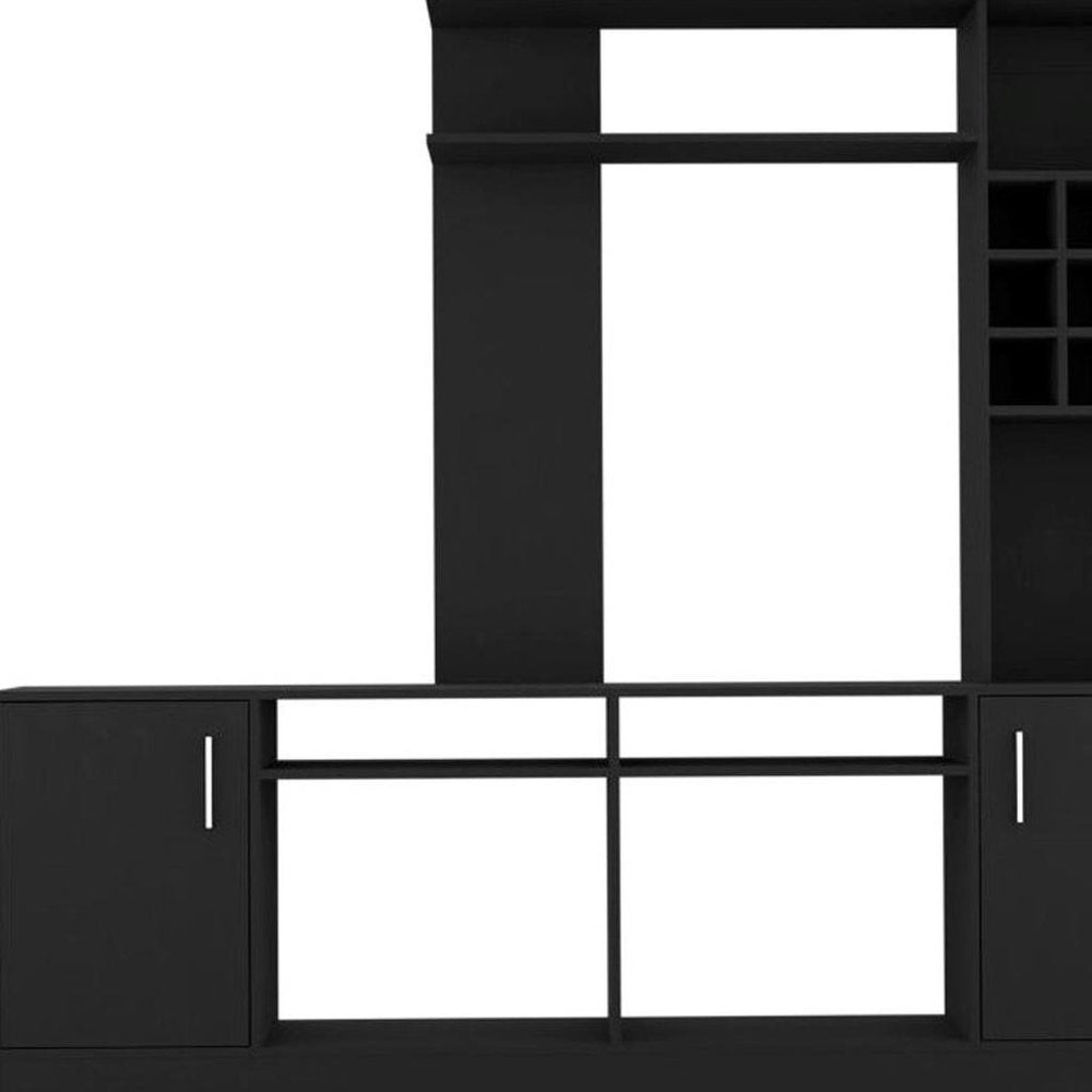 78" Black Wood Open shelving Entertainment Center