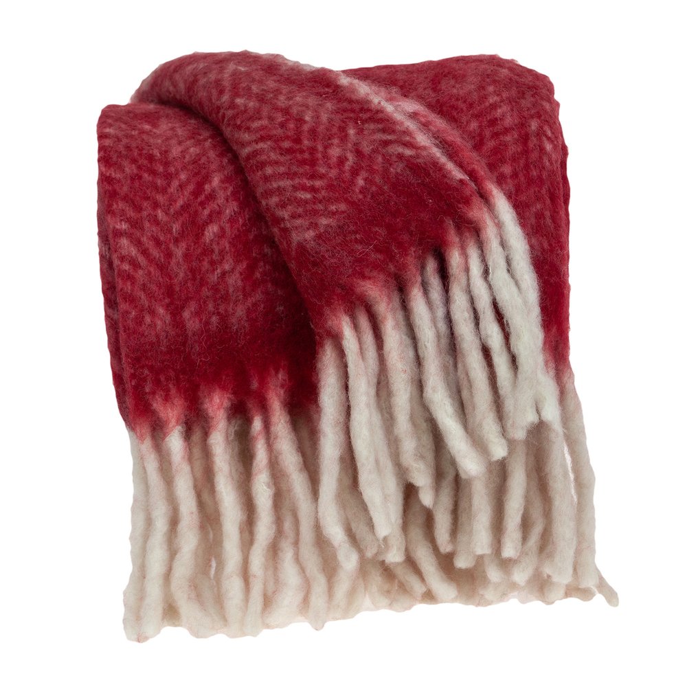 Red woven acrylic reversible throw blanket with solid color design, featuring textured woven pattern, by HomeRoots.