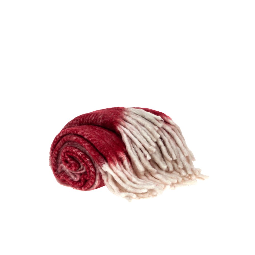 Red woven acrylic reversible throw blanket from HomeRoots, showing its textured woven pattern and solid color design.