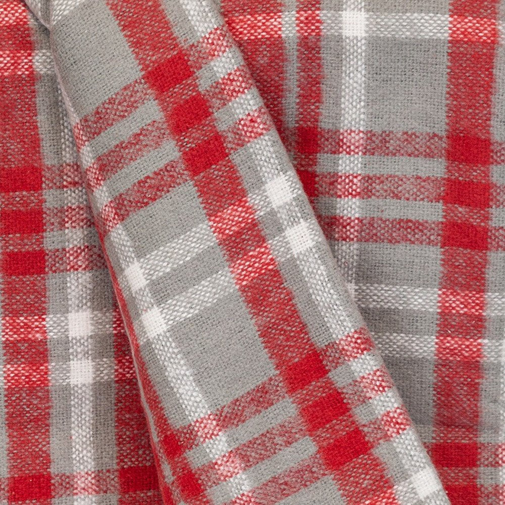 Red woven cotton plaid throw blanket featuring a classic checkered design, perfect for cozy home decor.
