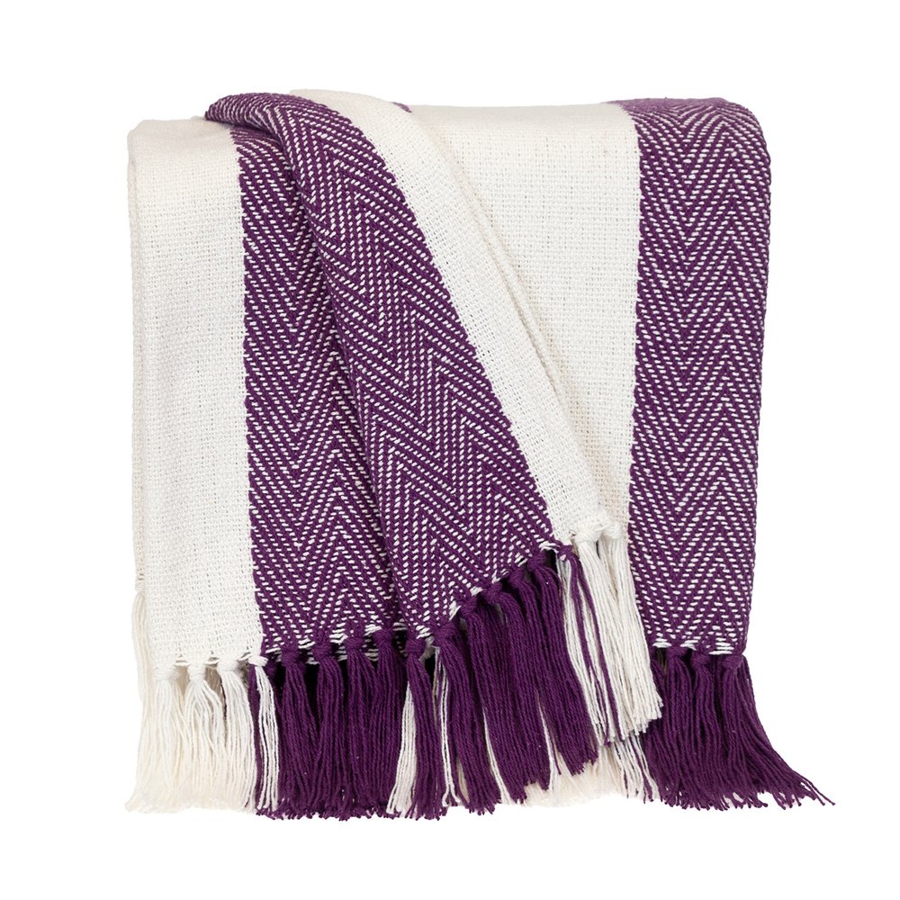 Purple woven cotton throw blanket from HomeRoots, soft and cozy with a textured woven pattern, ideal for sofa or bed decor.