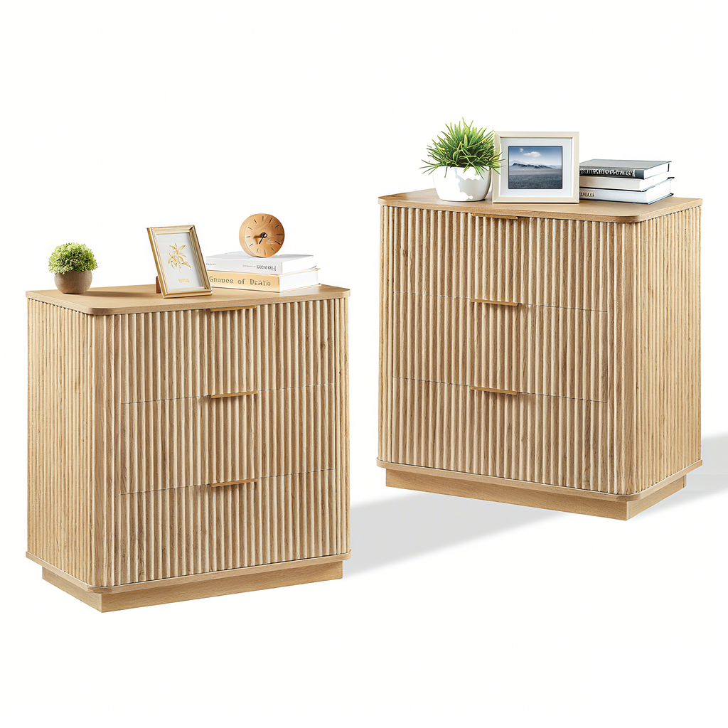 Drasser Oak Two Piece 3 Drawer Dresser Set Curved Wave Design Luxury Bedroom Collection Exclusive