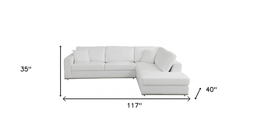 White Italian Leather Reclining L Shaped Two Piece Corner Sectional