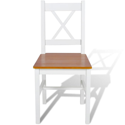 White Pinewood Dining Chairs 4 Piece Set For Kitchen