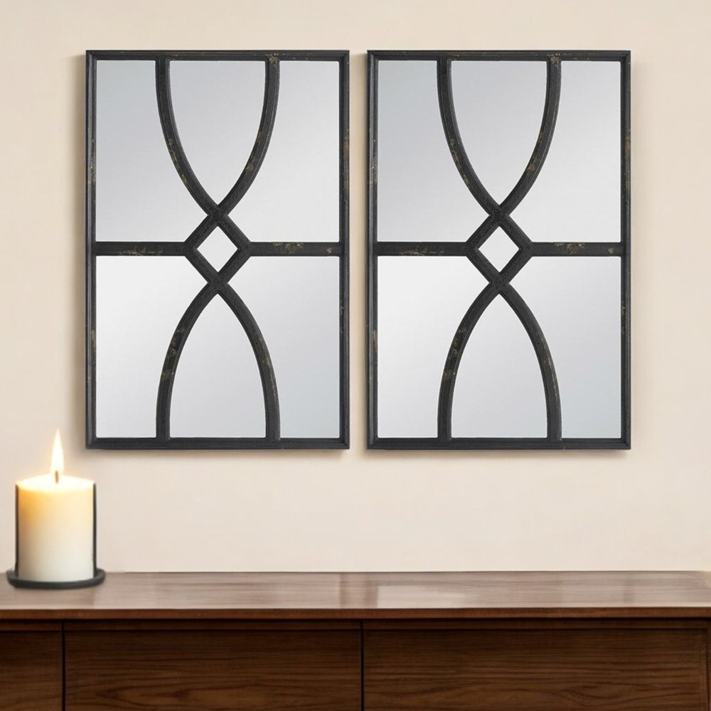 Set of Two Black Wood Framed Accent Mirror
