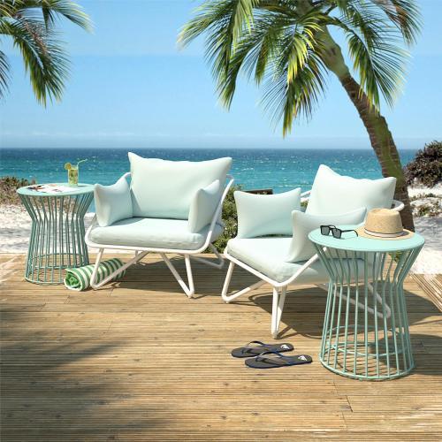 Teddi Outdoor Two Person Lounge Chairs Aqua Finish Set