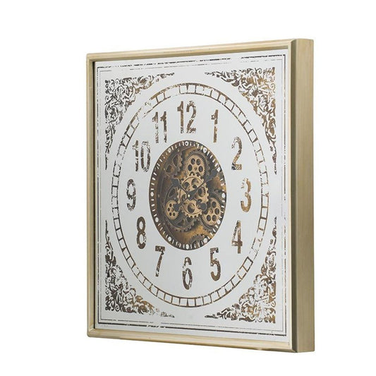 32" Square Gold and Silver Wood and Mirror Analog Exposed Gear Wall Clock - Anthony & Home