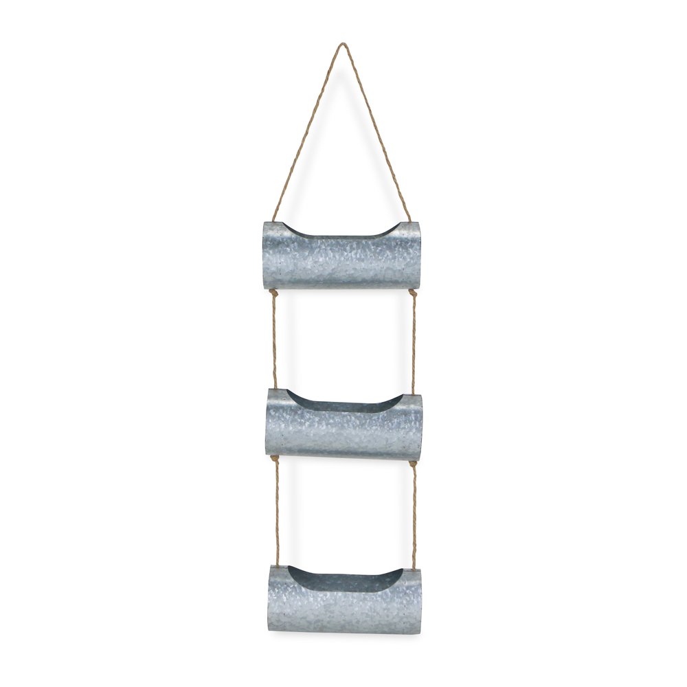 Silver Galvanized Metal Three Tier Hanging Planter
