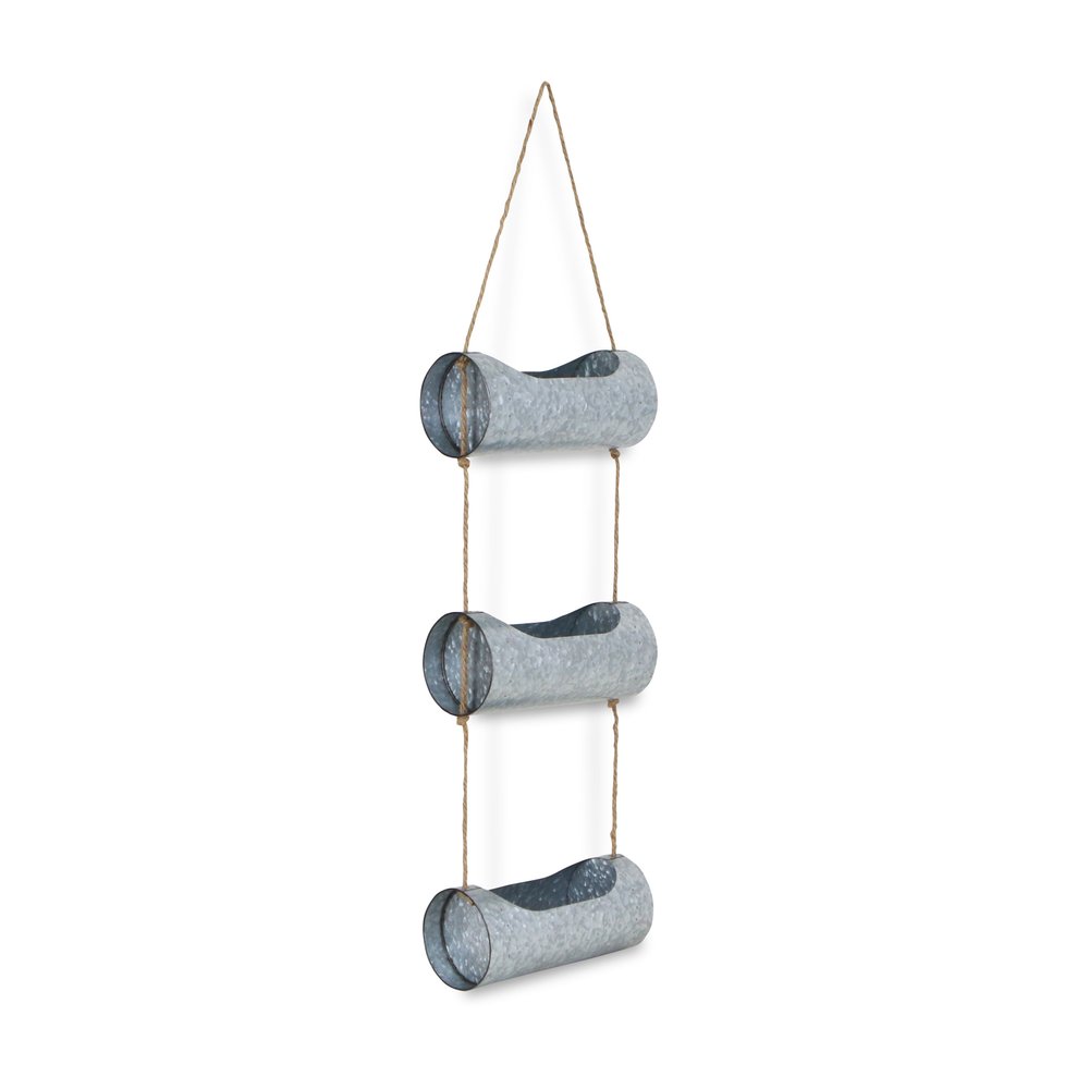 Silver Galvanized Metal Three Tier Hanging Planter