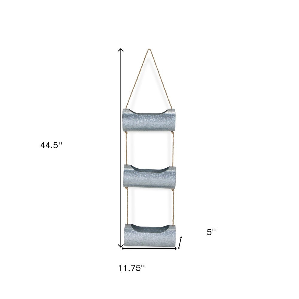 Silver Galvanized Metal Three Tier Hanging Planter