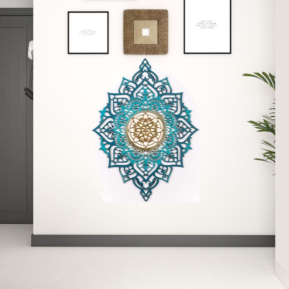 Turquoise And Gold Solid Wood Geometric Shapes Wall Decor