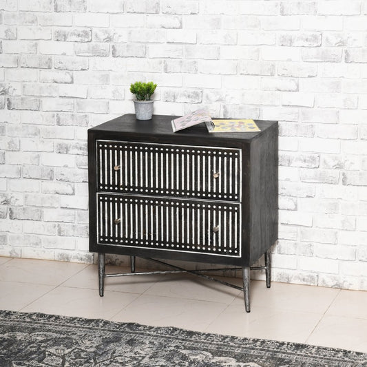 28" Dark Brown Solid Wood Two Drawer Nightstand