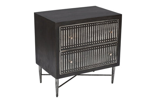 28" Dark Brown Solid Wood Two Drawer Nightstand