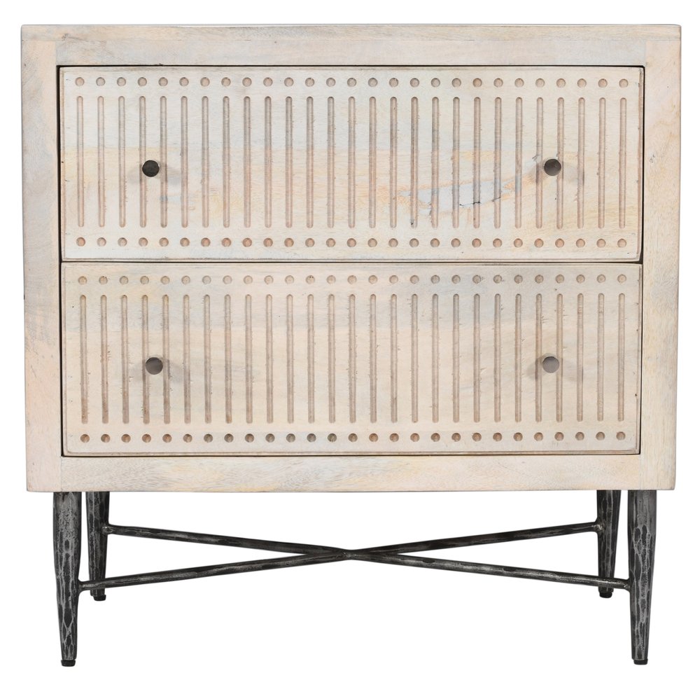 28" Ivory Solid Wood Two Drawer Nightstand