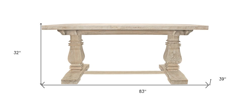 Seven Piece White Solid Wood Dining Set with Six Chairs