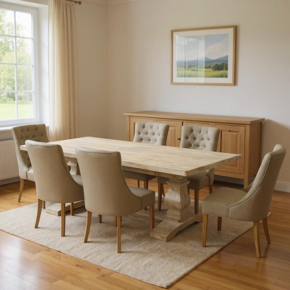 Seven Piece White Solid Wood Dining Set with Six Chairs - Anthony & Home