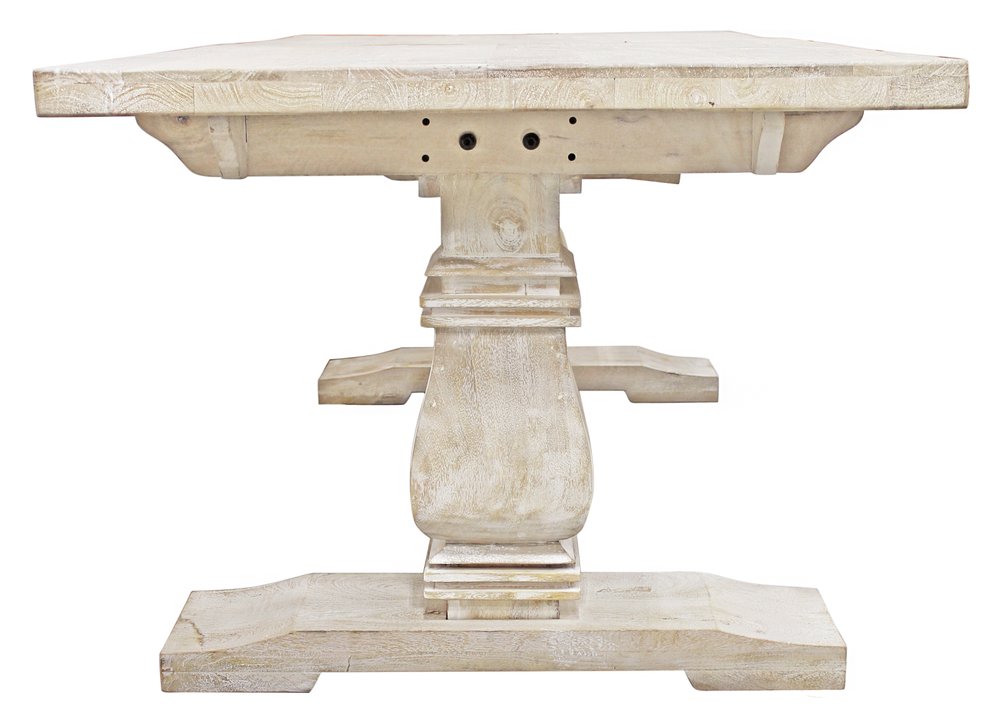 Seven Piece White Solid Wood Dining Set with Six Chairs