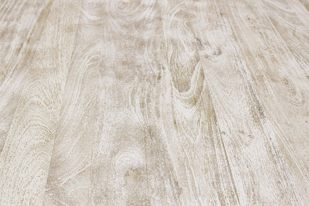 Seven Piece White Solid Wood Dining Set with Six Chairs