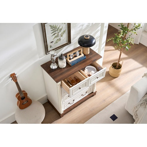 Farmhouse Style 5 Drawer Dresser Chest Rustic Wood Base